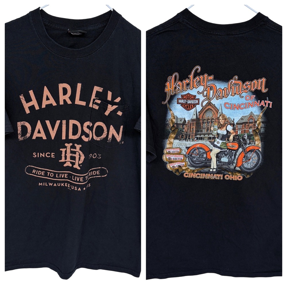 Harley Davidson Motorcycles Graphic T Shirt‎ Medium Black Cincinnati OH Hot Girl